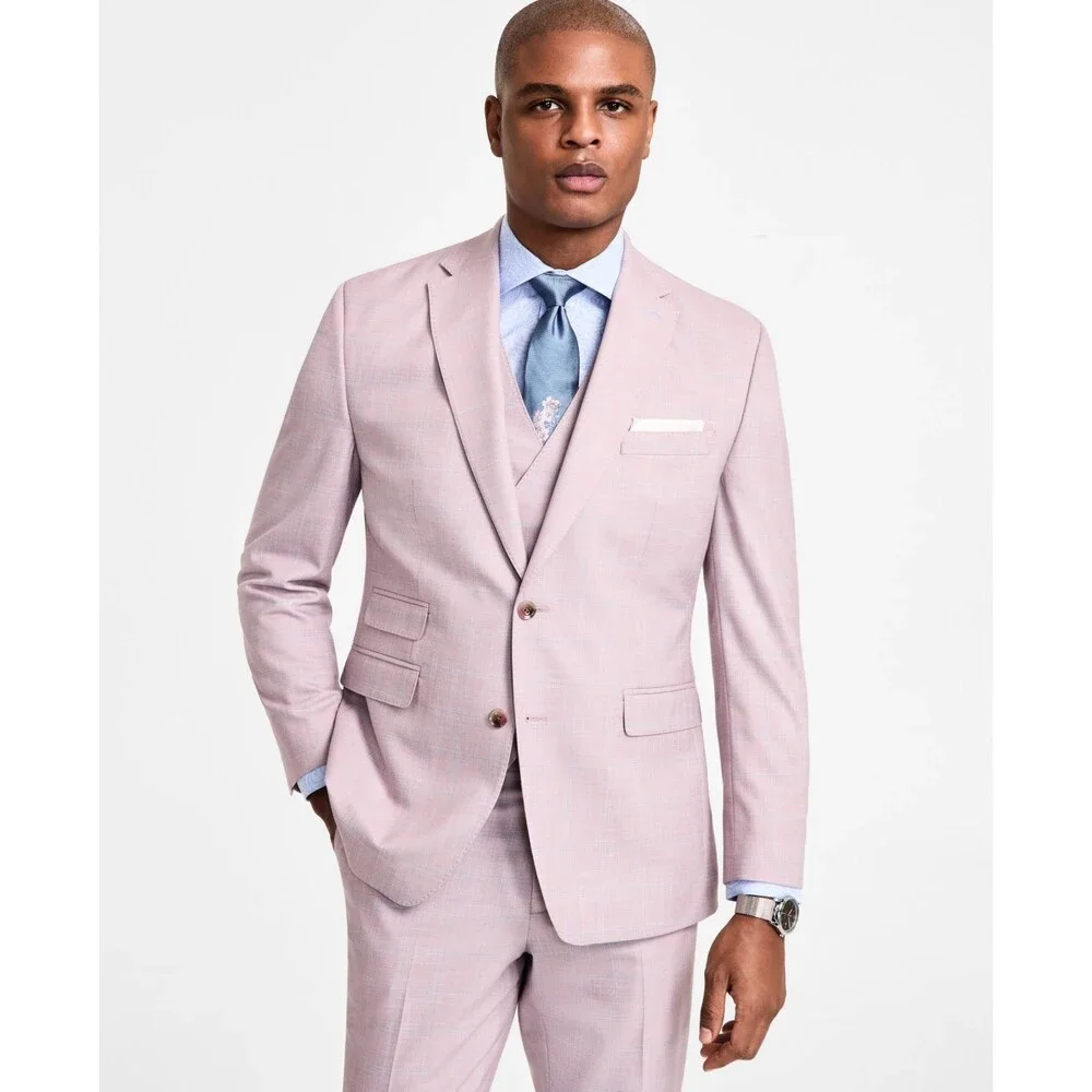Tayion Collection Regular-Fit Suit Jacket Men's 42S Pink Windowpane Long Sleeve